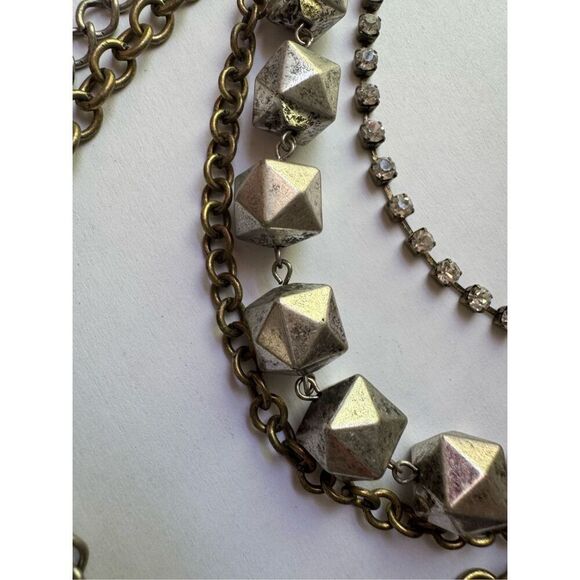 Y2K Vintage Womens Chunky Tiered Studded Beaded Chain Cross Necklace Western - Picture 4 of 8